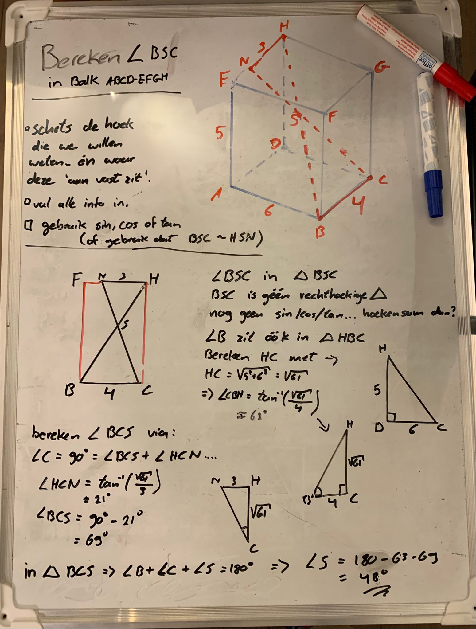 hoek berekenen met goniometrie